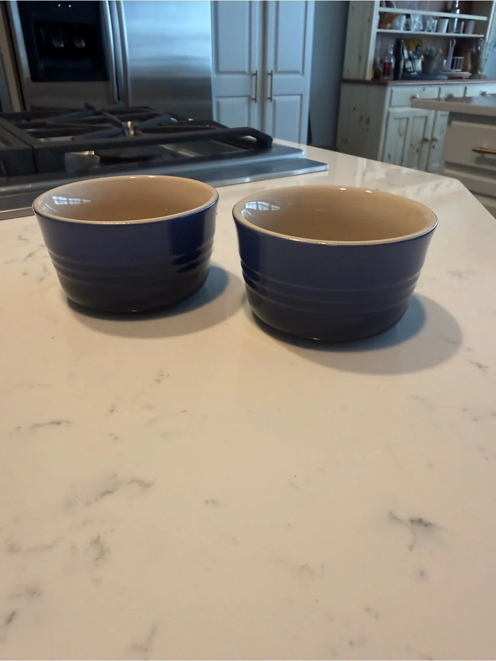 Le Creuset Blue Stoneware Ramekins Set of 2 4” Mini Bowls